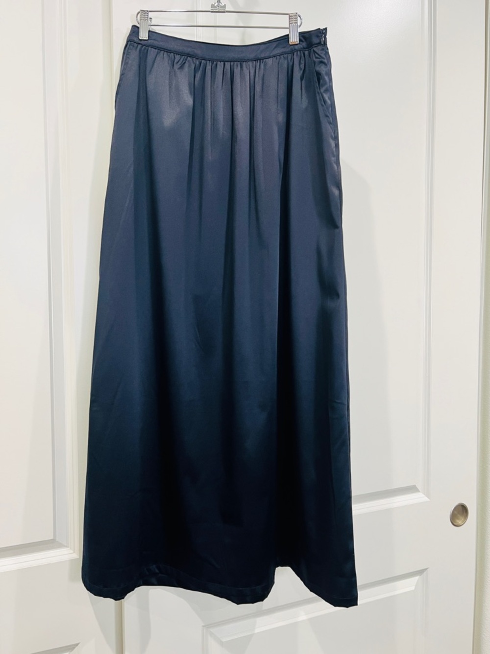 New Ink Navy Satin Maxi Skirt - Sleek Gathered Waist